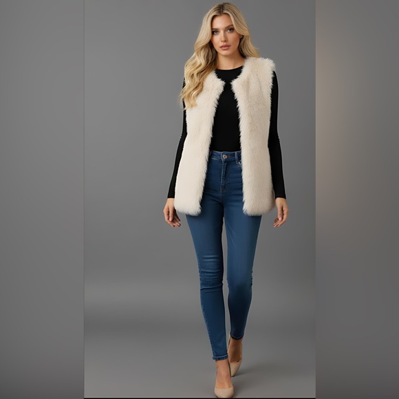 Faux Fur Vest Jacket Cream - Picture 2 of 6